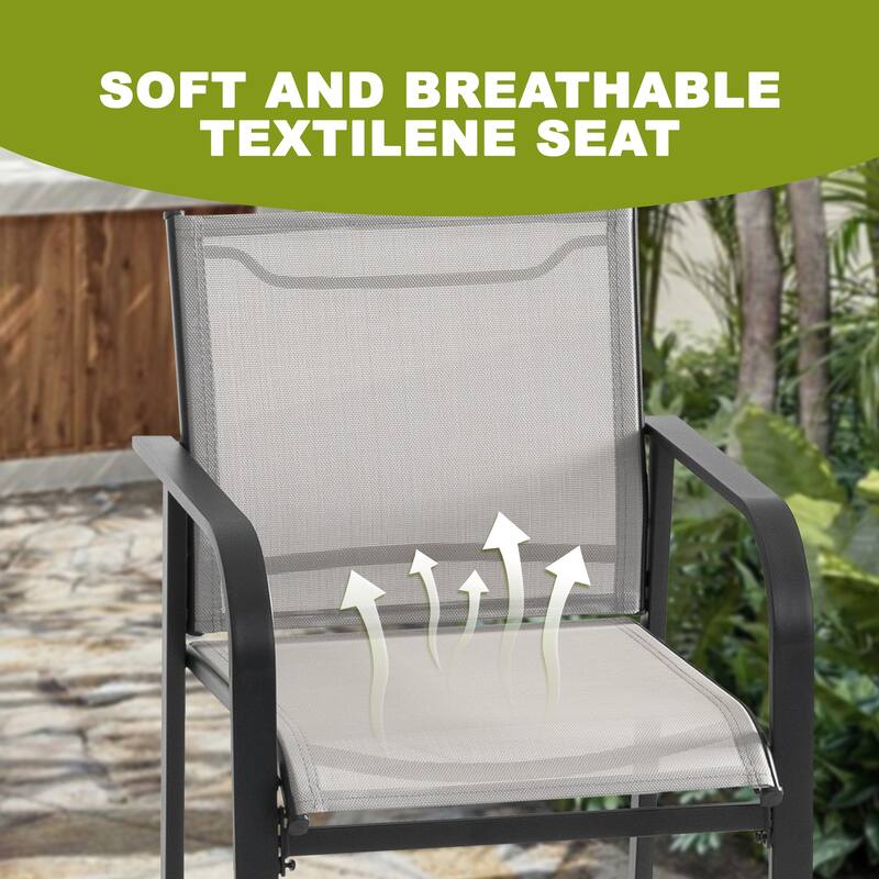Patio 5-Piece Bar Set with Umbrella Hole, Textilene Bar Stools