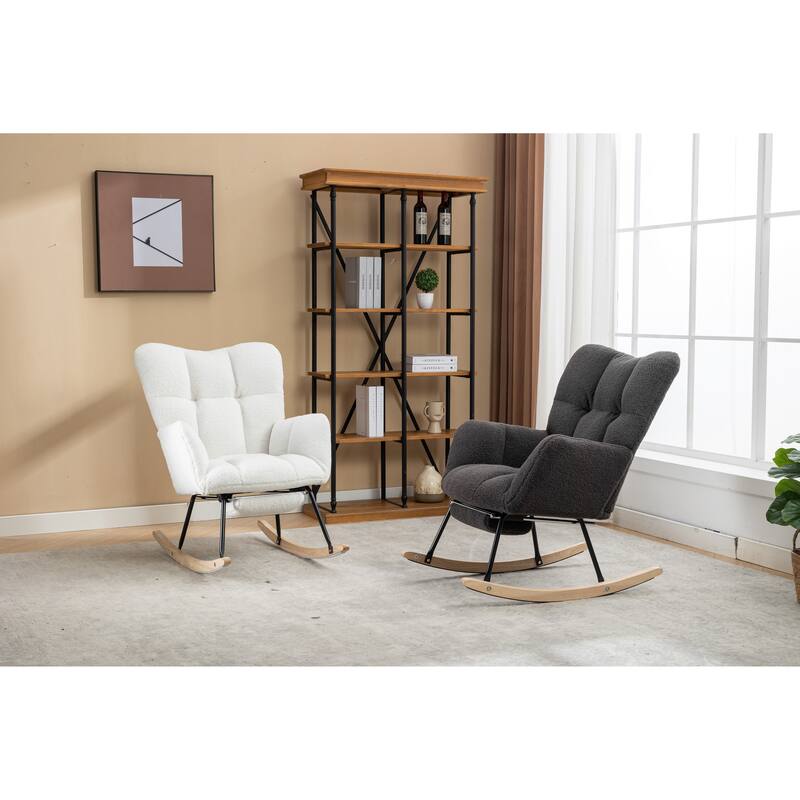 Teddy Fabric Rocking Chair with Adjustable Footrest