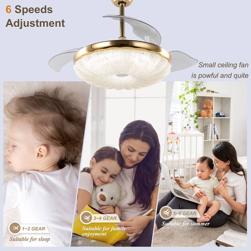 Bella Depot 42" Modern Retractable Ceiling Fan with Dimmable Light and Remote 6-Speed Reversible DC Motor