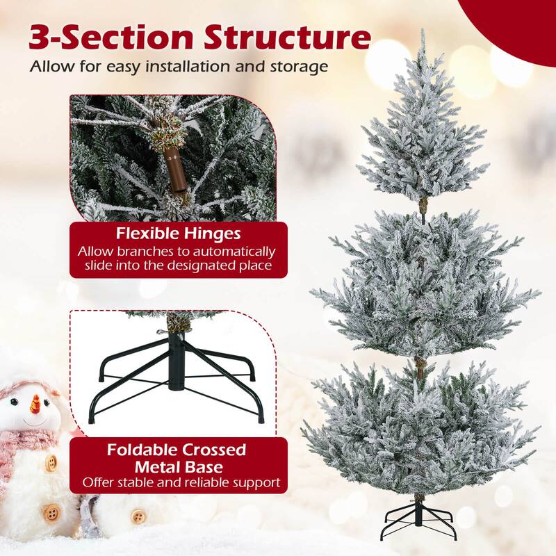 Costway 6/7/8 FT Artificial Christmas Tree with 762/1074/1470 Flocked - See Details - White & Green