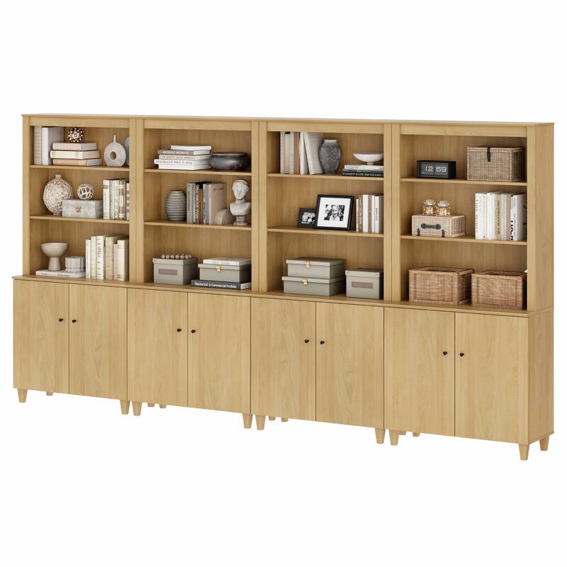 Modern 71" Tall Bookcase with Shelves & Storage Cabinet for Home Office - 4 Column 5-Tier - Oak Wood