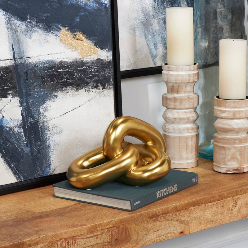 Gold Ceramic 3 Link Chain Decorative Sculpture - Gold