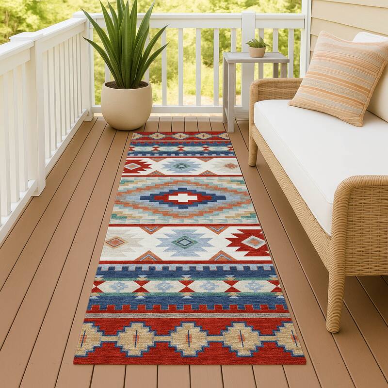 Machine Washable Indoor/ Outdoor Modern Ottawa Chantille Rug - Red - 2'3" x 7'6"