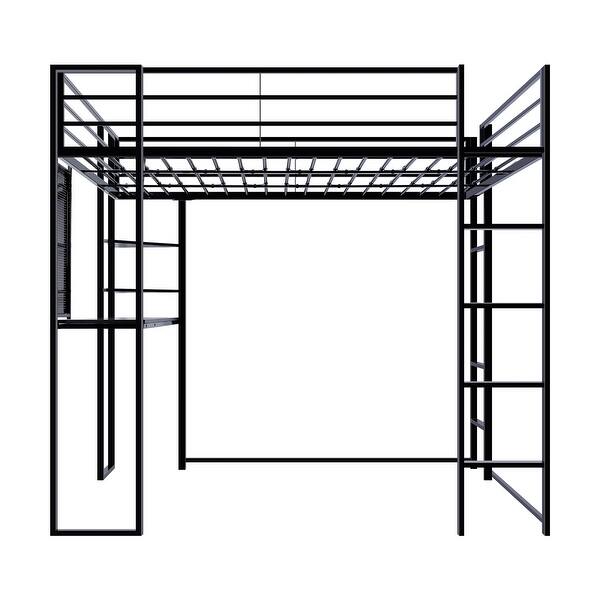 slide 2 of 8, Black Full Size Metal Loft Bed with Long Desk Full - Black