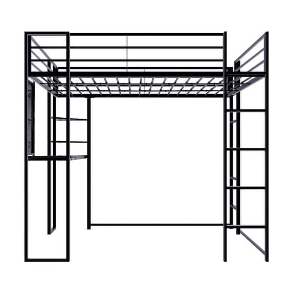 slide 2 of 8, Metal Full Size Loft Bed with Desk and Shelves - High Security, No Box Spring Needed Black