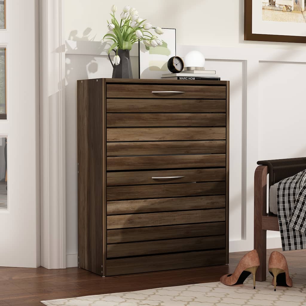 22.4"W Two Drawers Shoe Cabinet,Fold-out Drawer Shoe Organizer