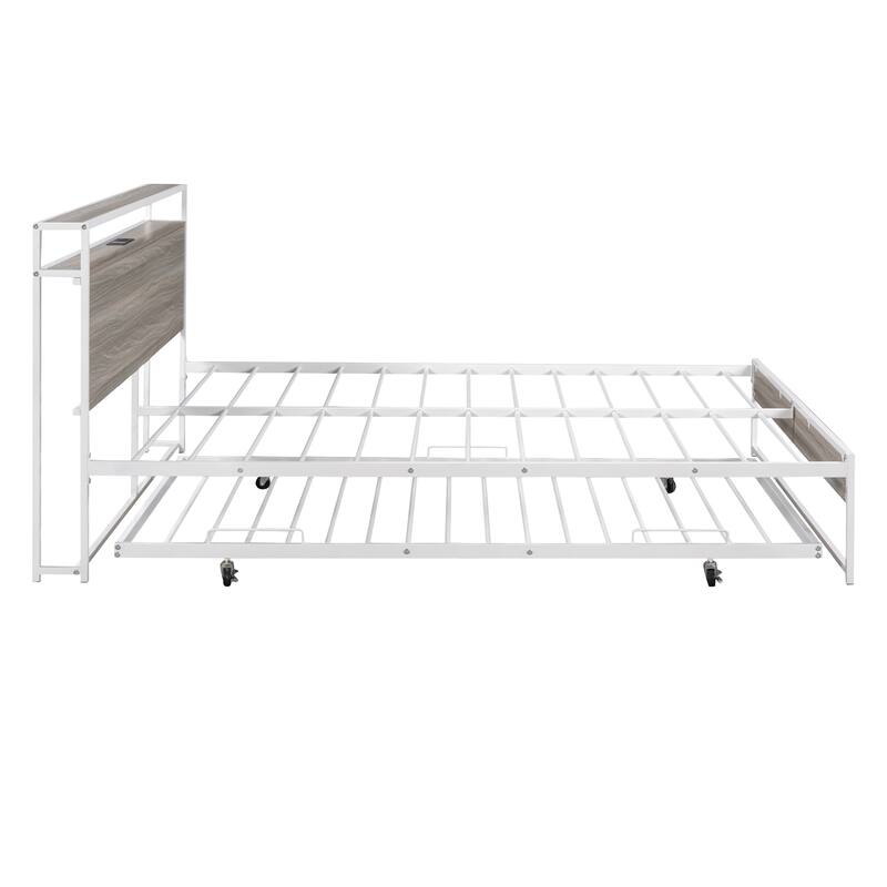 Slat Support Bed Frame Metal Platform Bed with Trundle