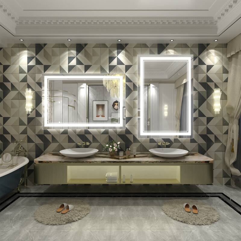 KIOTEE Frameless Front lit LED Lighted Anti-Fog Tempered Glass Bathroom Vanity Mirror with ETL and 3-Year Warranty