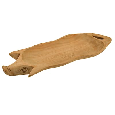 Hand Carved Pig Shaped Decorative Wooden Serving Tray 15 Inch - 1 X 14.75 X 6 inches