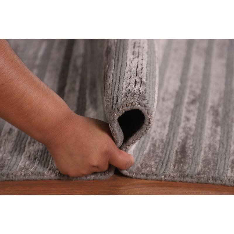 All-Over Striped Nepalese Oriental Area Rug Handmade Wool Carpet - 8'1" x 9'8"