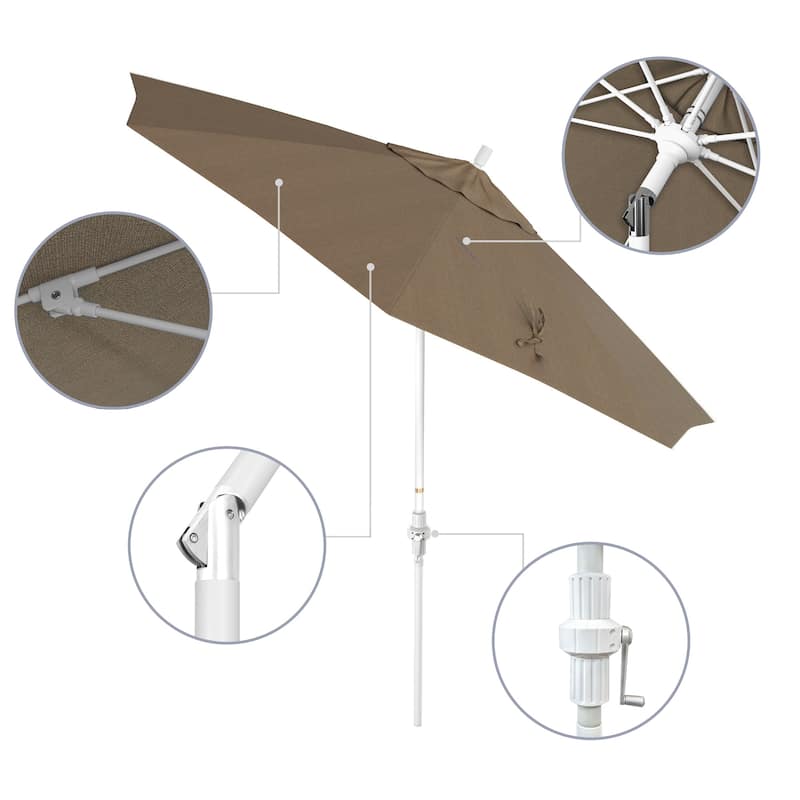 California Umbrella 9' Rd.Crank Lift, Collar Tilt, Aluminum Pole, /Fiberglass Rib Patio Umbrella, White Finish, Olefin Fabric