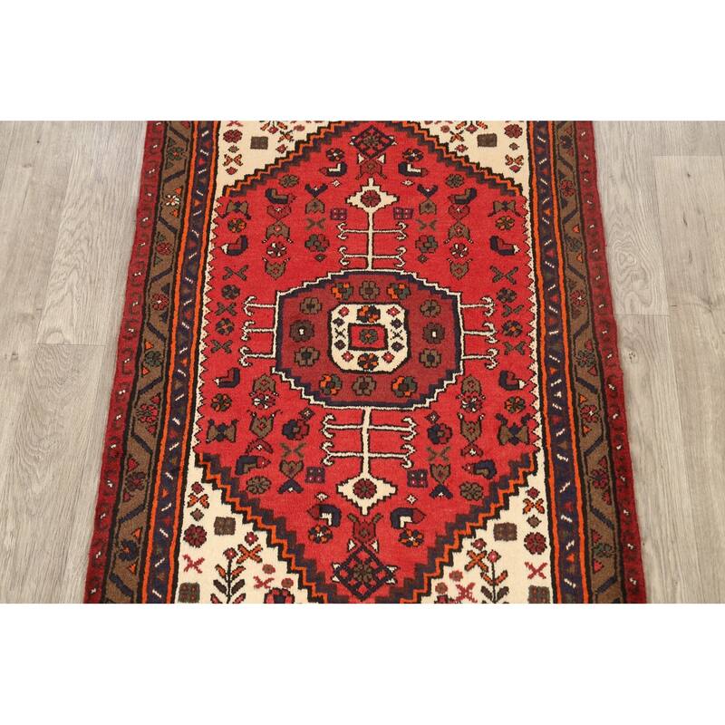 Geometric Hamedan Persian Kitchen Area Rug Handmade Wool Carpet - 3'3" x 4'11"