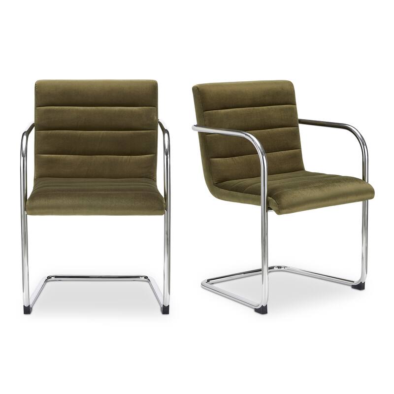 Title: NADAAL STUDIOS Cyran Dining Chair, Faux Green Upholstery, Stainless Steel Cantilever Frame - Set of 2 - Faux Green Mohair
