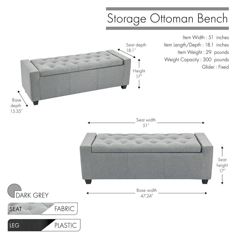 Porthos Home Iara Fabric Upholstered Flip Top Storage Ottoman Bench