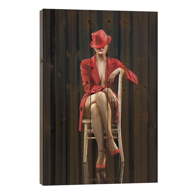 Woman In Red Print On Wood by Johan Swanepoel - Multi-Color - 26x18x1.5