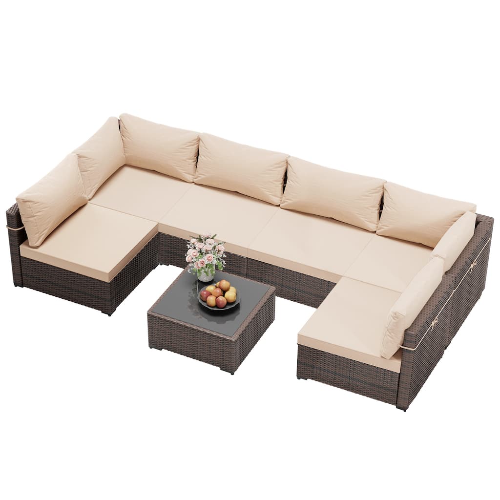 UPHA 6-Person Outdoor Section Group Patio Wicker Conversation Set