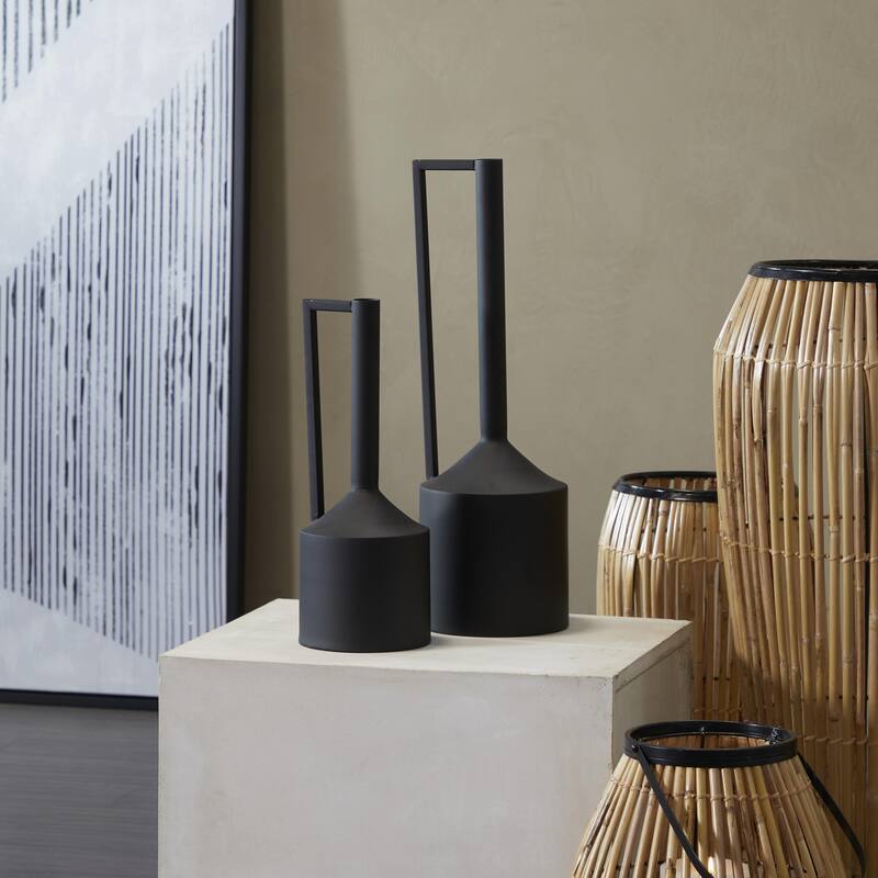 CosmoLiving by Cosmopolitan Metal Slim and Cone Geometric Vase with Handles (Set of 2) - Gold, Silver, Dark Gray, White, Black