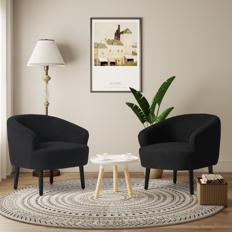 Bayville Sherpa Polyester Upholstered Faux Shearling Barrel Chair - (Set of 2) - Black