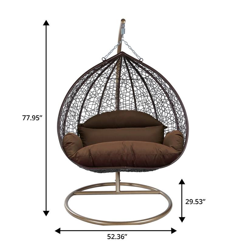 2-Person Egg Swing Chair in Brown Stainless Steel 2-Seater Porch Swing with Stand for Outdoor and Indoor - 77.95" Height