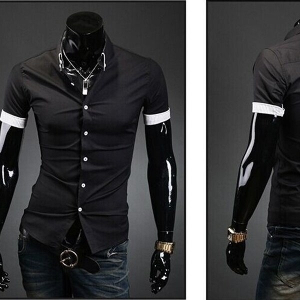 mens dress shirts short sleeve slim fit