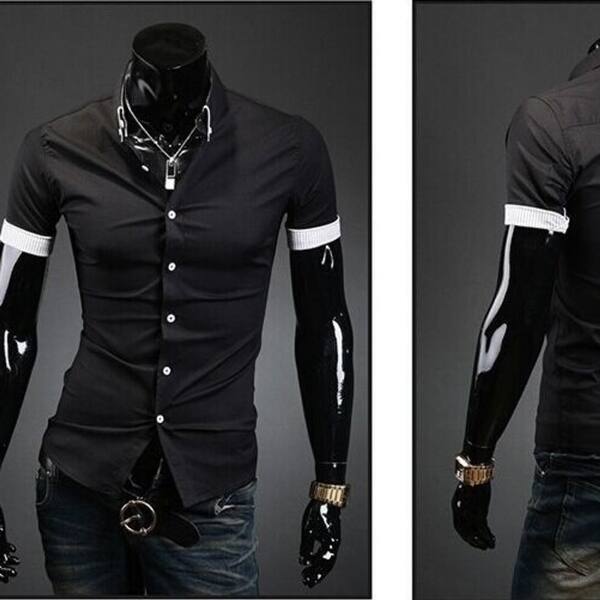 Shop Mens Fashion Dress Shirts Plaid Slim Fit Short Sleeved Shirts