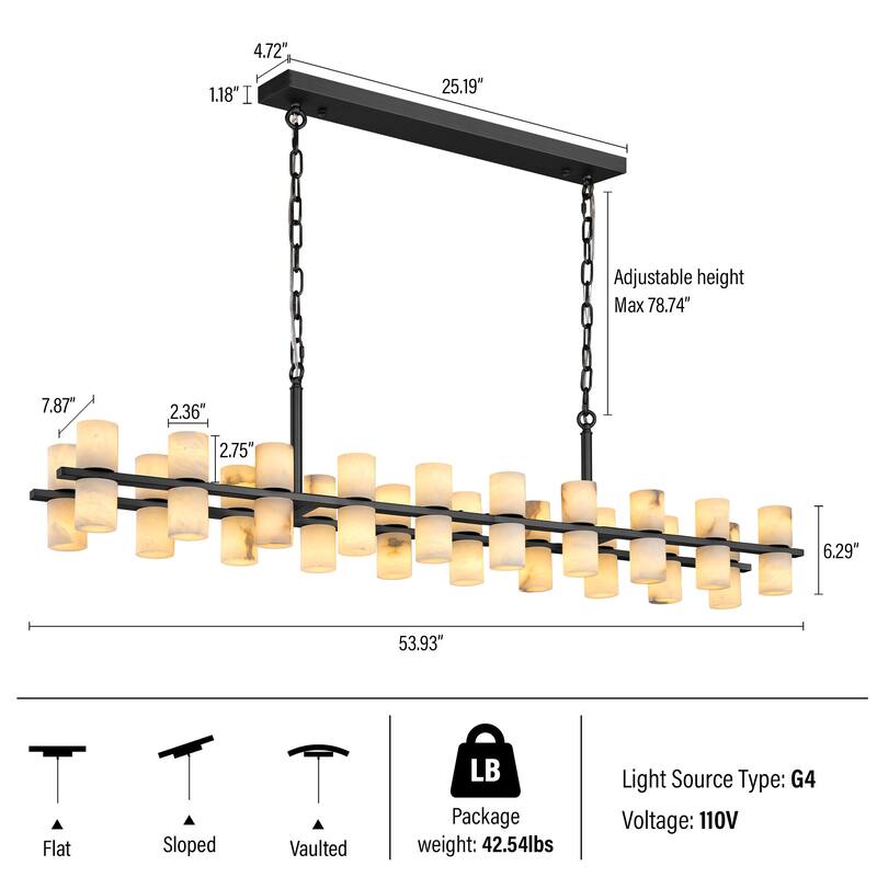 Modern Alabaster Glass Chandelier, Round or Linear Pendant Light with Up & Down Shades, D600-L1370, Copper or Black Finish