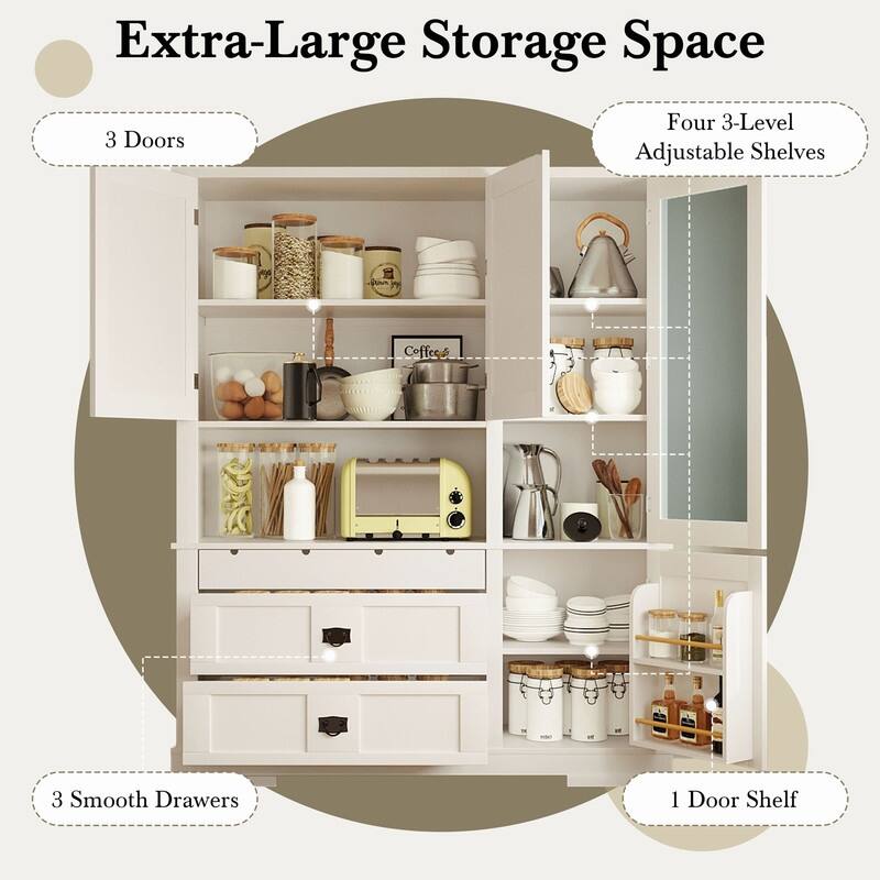 Freestanding 78.3" Kitchen Pantry with Hutch, Large Kitchen Pantry Storage with Drawers,Door Shelf and Adjustable Shelves
