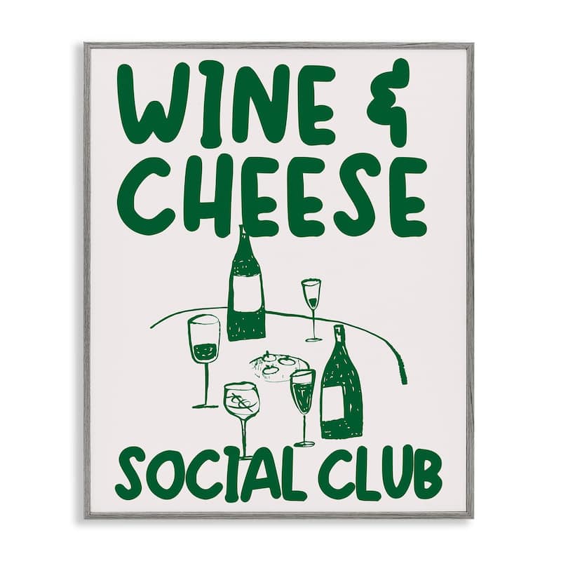Stupell Wine & Cheese Social Club Framed Giclee Art Design By House of Lulu - 24 x 30 - Grey