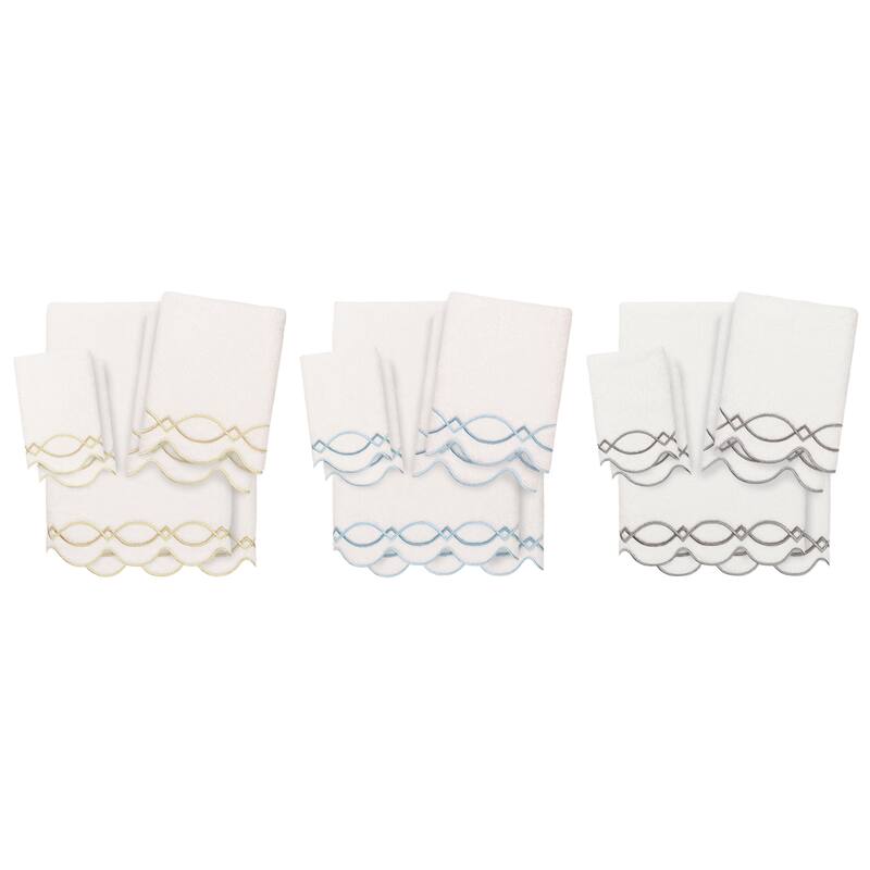 Authentic Hotel and Spa 100% Turkish Cotton DIAMOND CHAIN Scallop Embellished Towel Collection