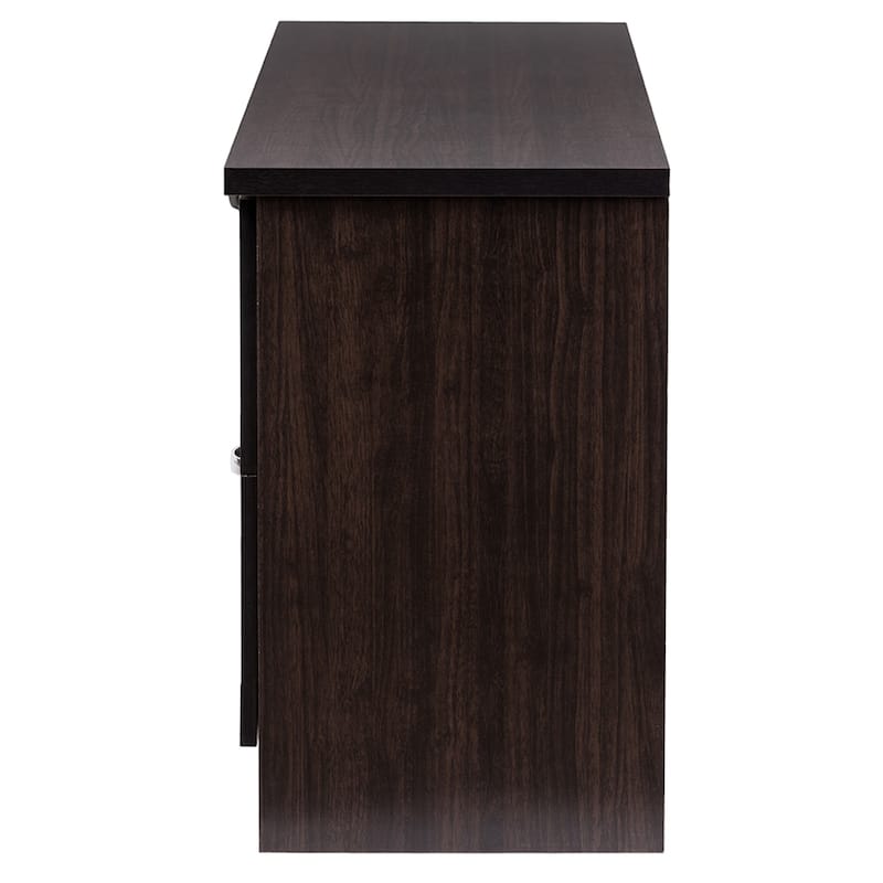 Adelino 63 Inches Dark Brown Wood TV Cabinet with 4 Glass Doors and 2 Drawers - 24.57"H x 62.4"W x 15.6"D