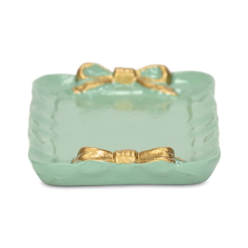 HomeRoots 8" Aqua And Gold Cast Iron Ribbons Vanity Tray - 7.50 in. x 0.50 in. x 4.50 in.