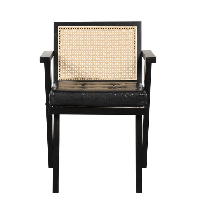 Mid-Century Modern Chair Accent Chair with Handcrafted Rattan Backrest and Padded Seat - 25.30" L x 22.80" W x 31.60" H