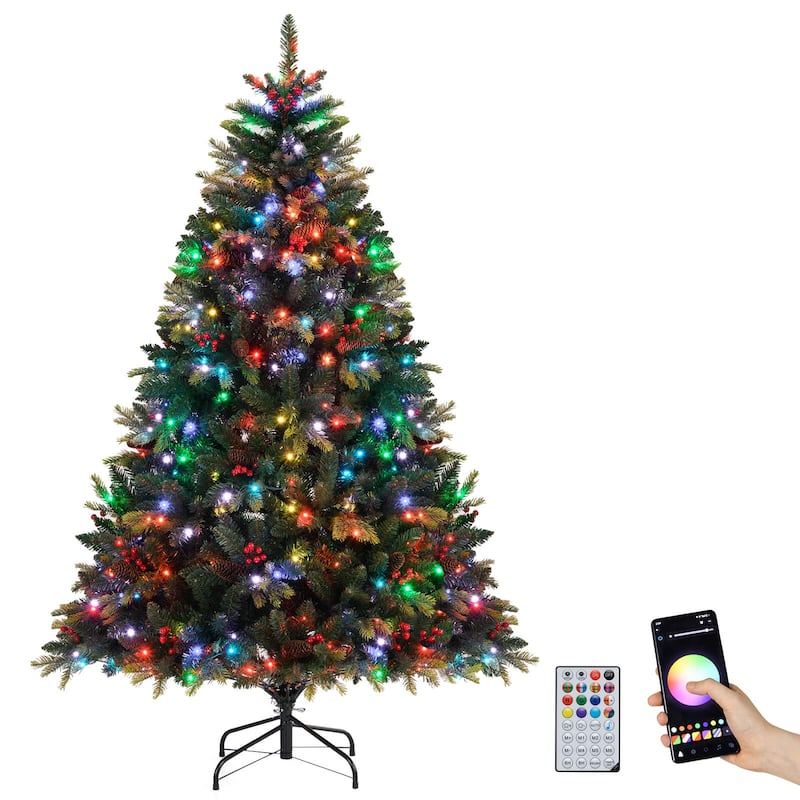 Costway 5/6/7/8 FT Artificial Christmas Tree with 250/370/500/650 RGB - Green - See Details - 6 Foot