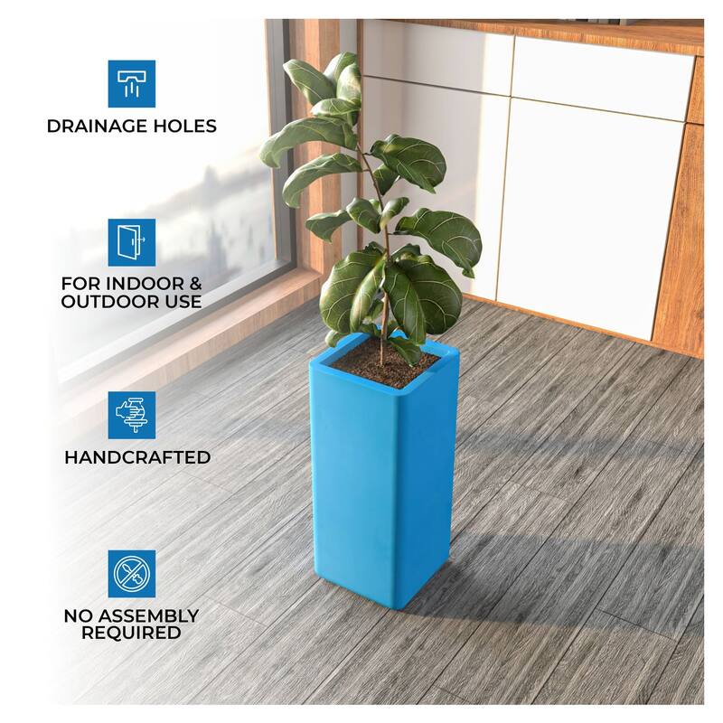 Marquee Succulent and Herb Fiberstone MGO Clay Square Planter Pot with Drainage for Indoor Outdoor Home Office Patio Porch Decor