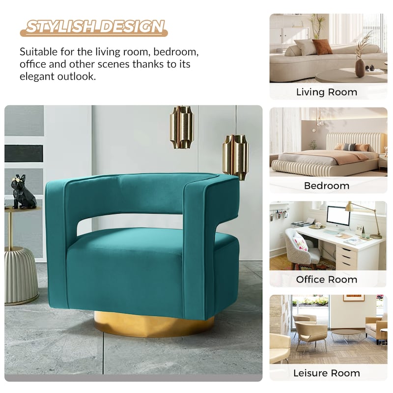 Carisa Modern Upholstered Swivel Open-Back Barrel Chair with Golden Base by HULALA HOME