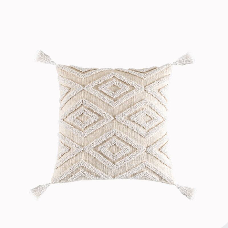Wholelinens Boho Cotton Tufted Embroidered Throw Pillow Cover - White