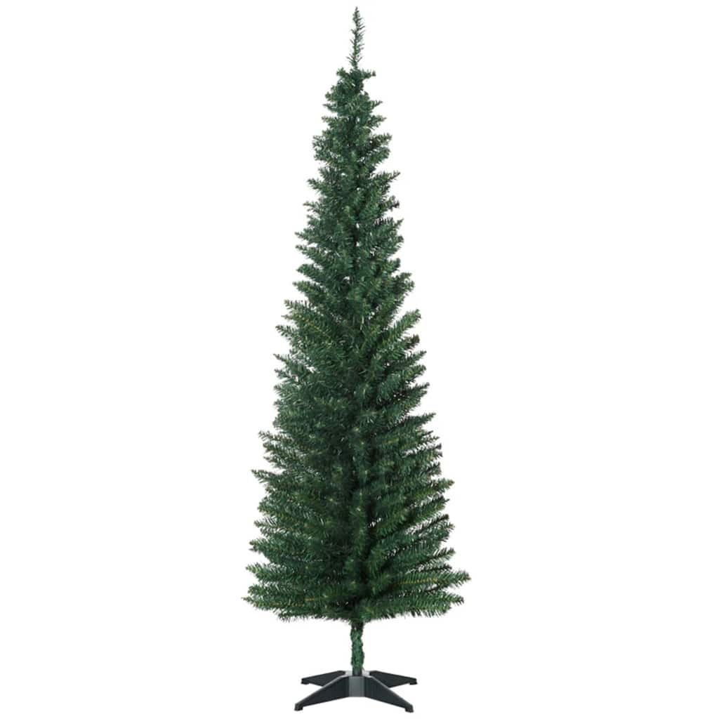 6 Foot Green Artificial Pencil Christmas Tree Unlit 390 Tips Slim Space Saving Plastic Metal Base - Dia 21.75" x 70.75" H