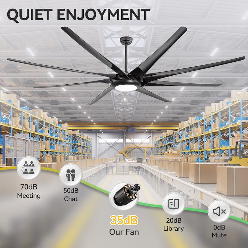Large 100" Black Integrated LED Ceiling Fan with Light and Remote(8-Blade)