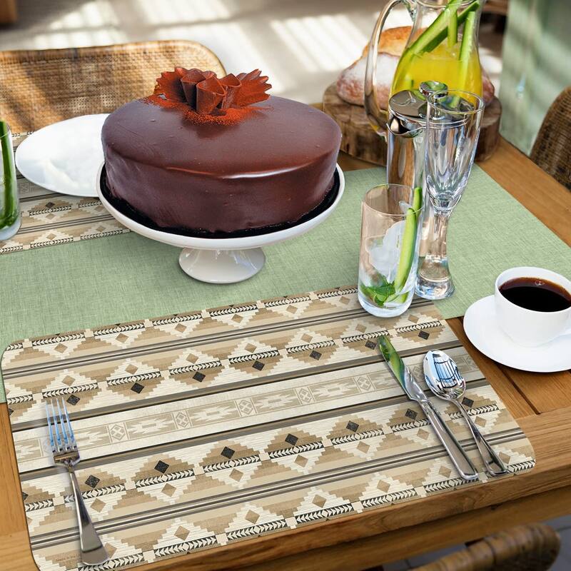 CounterArt Neutral Aztec Reversible Easy Care Flexible Plastic Placemat 4 Pack Made in The USA