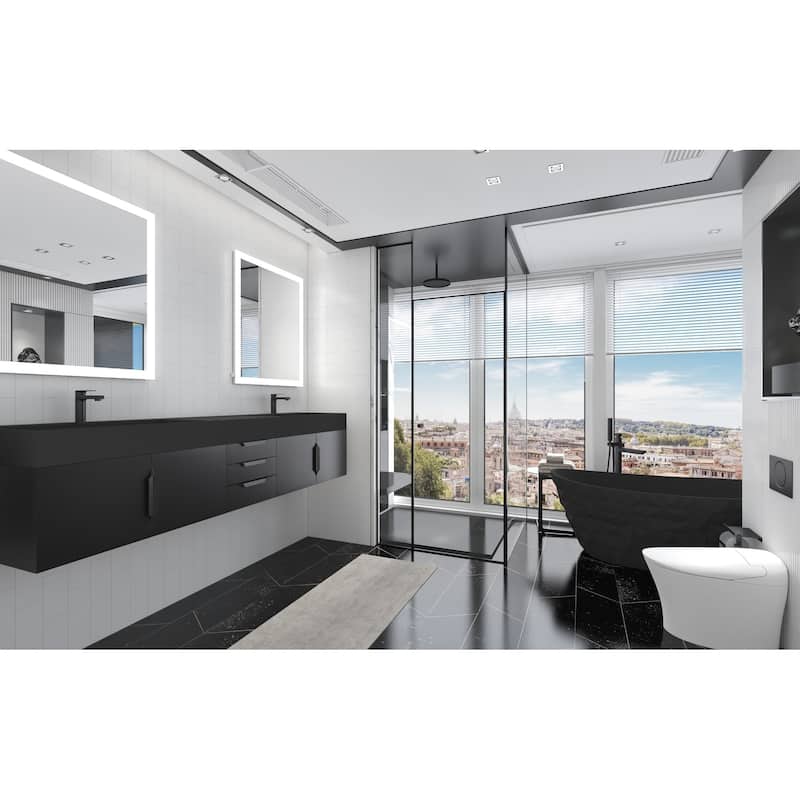 Amazon 84" Wall Mounted Double Bathroom Vanity Set w/ Black Top