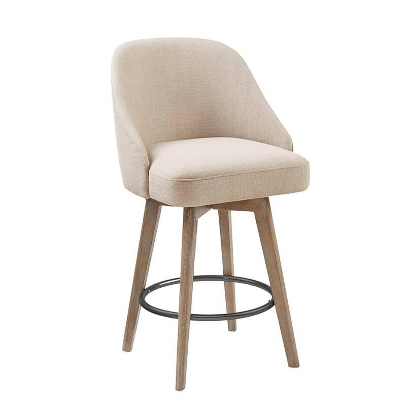 Roomfitters 360-Swivel Counter Stool, Upholstered Barrel Back Bar Chair with Metal Footrest Ring, Sand