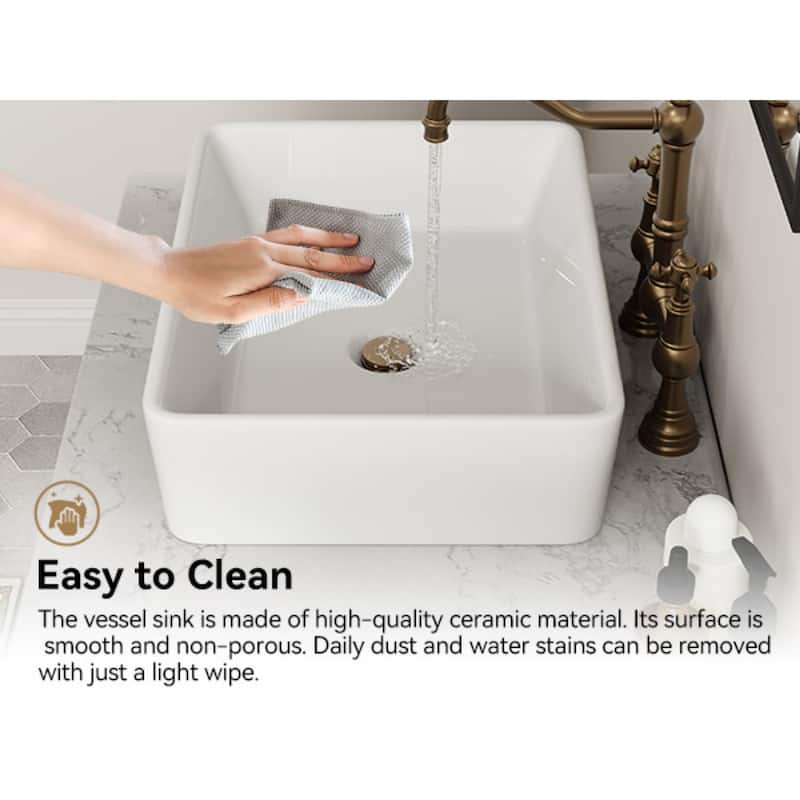 HOROW 19 inch Rectangular White Bathroom Ceramic Vessel Sink Art Basin