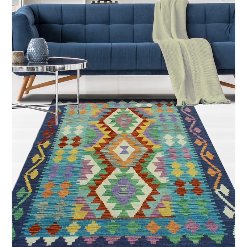 Flatweave Raquel Blue/Ivory Rug - 3'3" x 4'10"