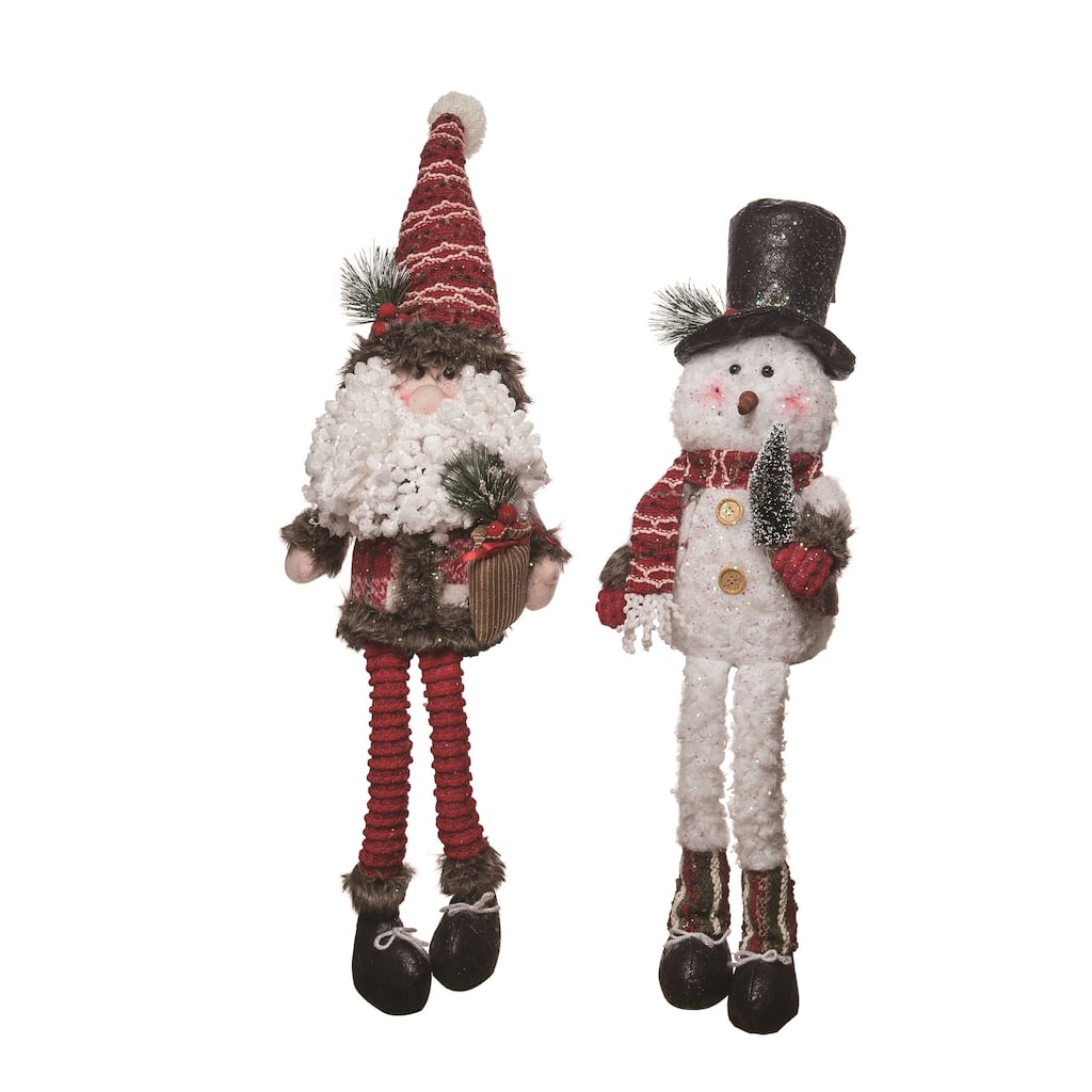 Transpac Plush Festive Santa/Snowman Long Leg Sitter set of 2 Christmas Home Decorations - Multicolor
