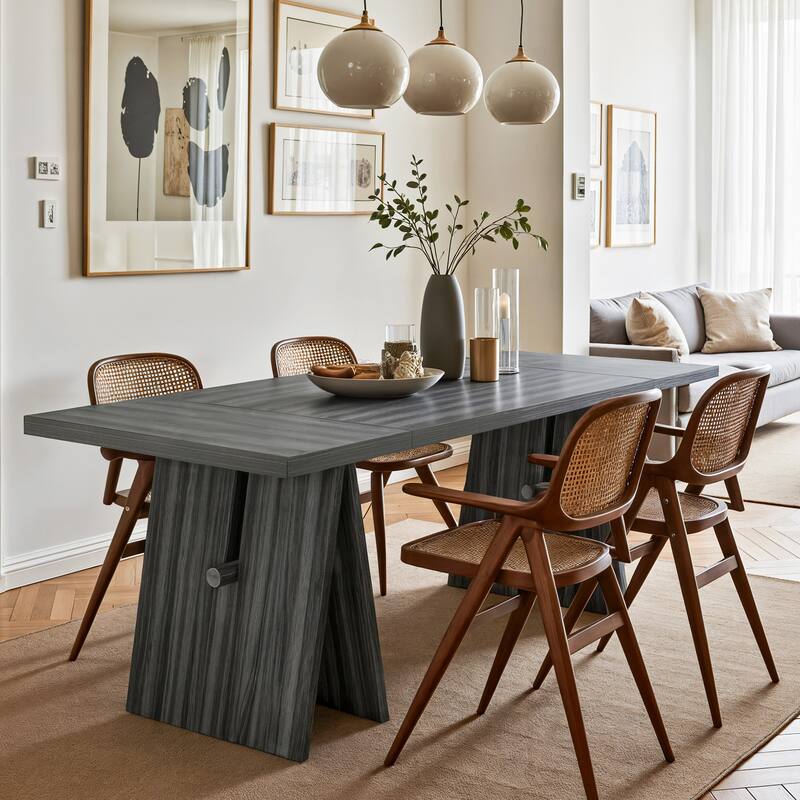 63" Modern Rectangular Dining Table for Living Room, Kitchen, Grey