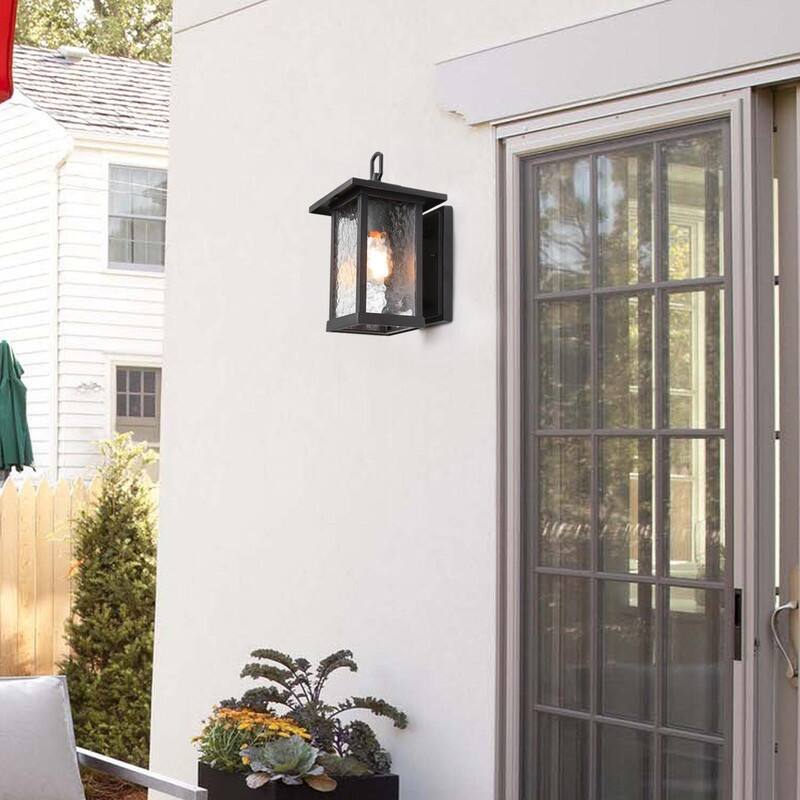 Farmhouse 1-Light Black Outdoor Wall Lantern Glass Patio Wall Sconce - L7"X W12" X H12"