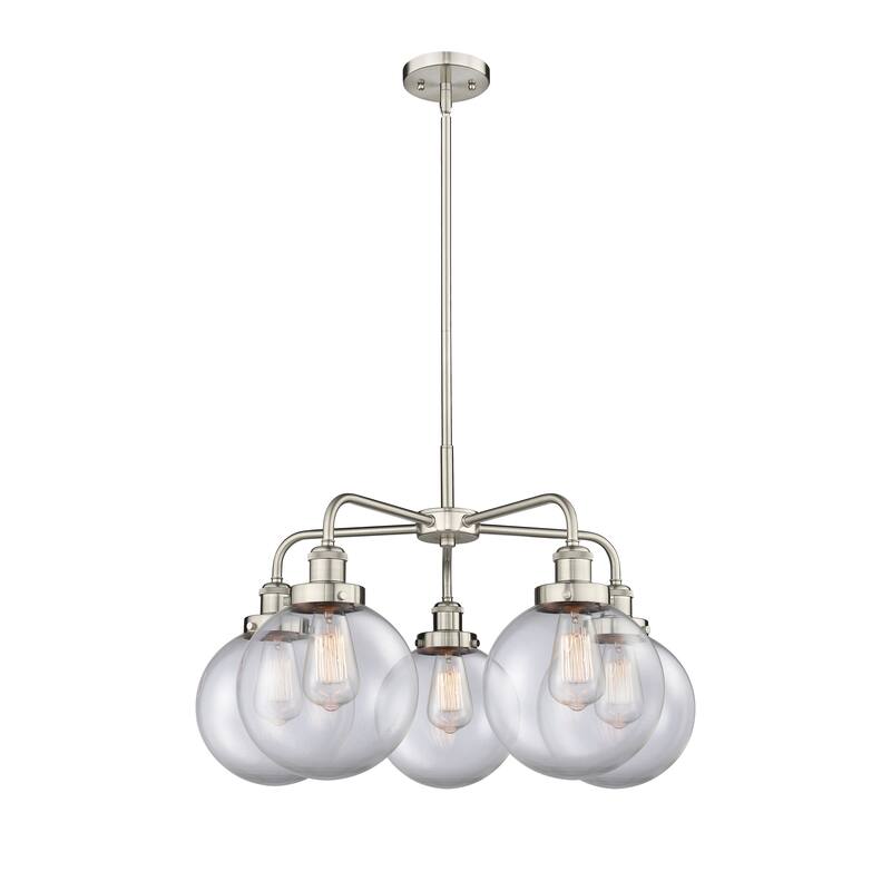 Innovations Lighting Beacon - 5 Light 26" Stem Hung Chandelier - Clear/Satin Nickel