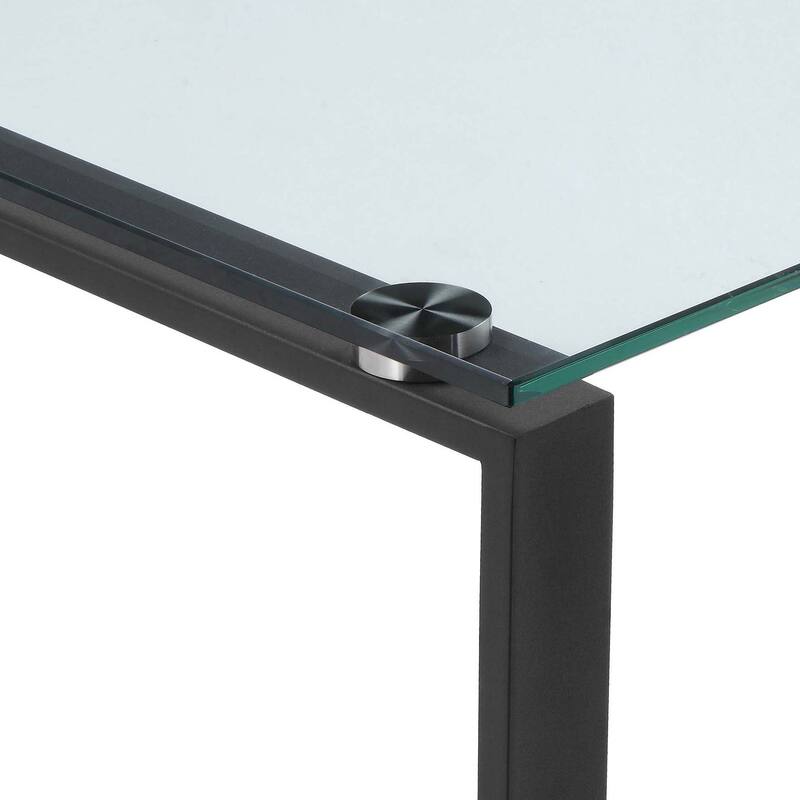 Elen 47 Inch Desk, Rectangular Tempered Glass, Black Powder Coated Metal