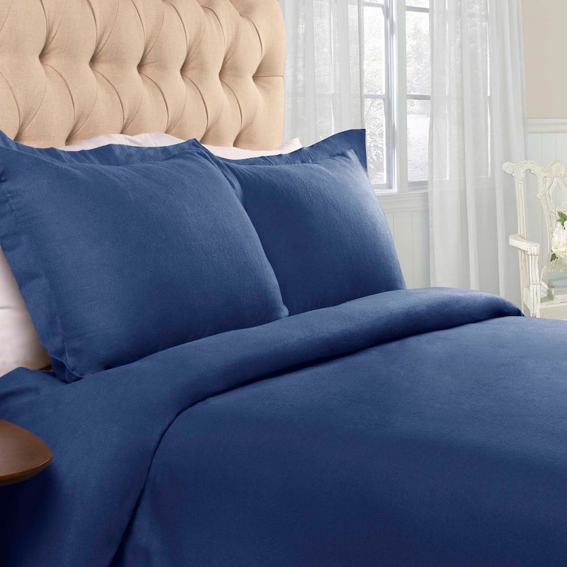 Superior Classic Solid Flannel Cotton Duvet Cover Set - Navy Blue - Full - Queen