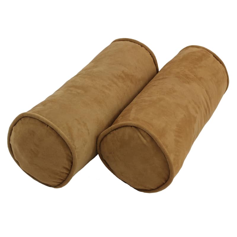 20-inch by 8-inch Corded Microsuede Bolster Pillows (Set of 2) - Camel